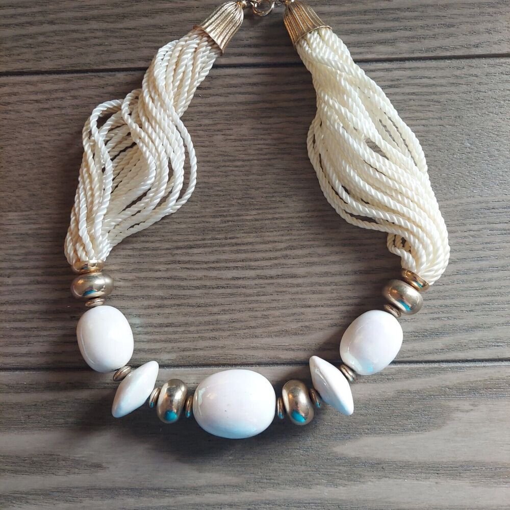 Choker Necklace Twisted cord with bold beads Statement 18"